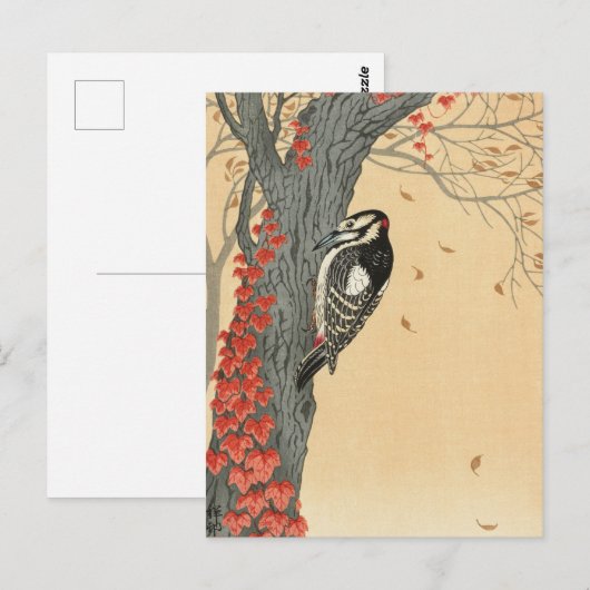 Grote potten Woodpecker in Boom met Red Ivy Briefkaart (Voorkant / Achterkant)