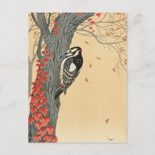 Grote potten Woodpecker in Boom met Red Ivy Briefkaart (Voorkant)