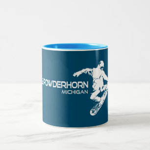 Grote Powderhorn Mountain Michigan Snowboarder Tweekleurige Koffiemok