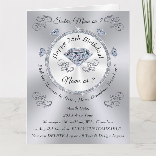 Grote prachtige vrouw, mam, zuster 75e verjaardag  kaart (Voorkant)