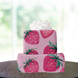 Grote Print Aardbeienwikkel Aardbeien in roze Cadeaupapier