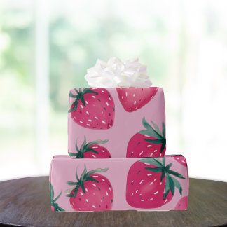 Grote Print Aardbeienwikkel Aardbeien in roze Cadeaupapier