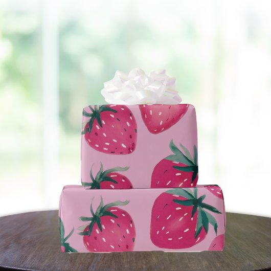 Grote Print Aardbeienwikkel Aardbeien in roze Cadeaupapier
