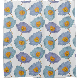 Grote print bloemenpastel blauw waterverf klaproze douchegordijn