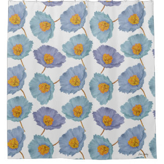 Grote print bloemenpastel blauw waterverf klaproze douchegordijn