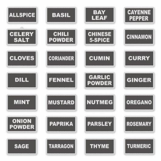 Grote print hoog contrast visuele specerij labels (Voorkant)