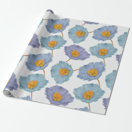 Grote print pastel blauw bloemen waterverf klaproz cadeaupapier