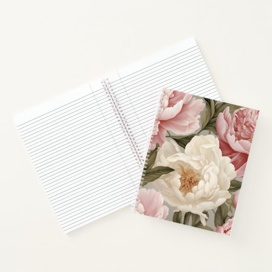 Grote Print Pioenrozen Designer Notitieboek (Binnen)