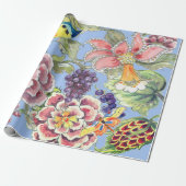 Grote Print Tropische Bloemenblauwe Waterverf  Cadeaupapier (Uitgerold)