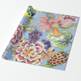 Grote Print Tropische Bloemenblauwe Waterverf  Cadeaupapier