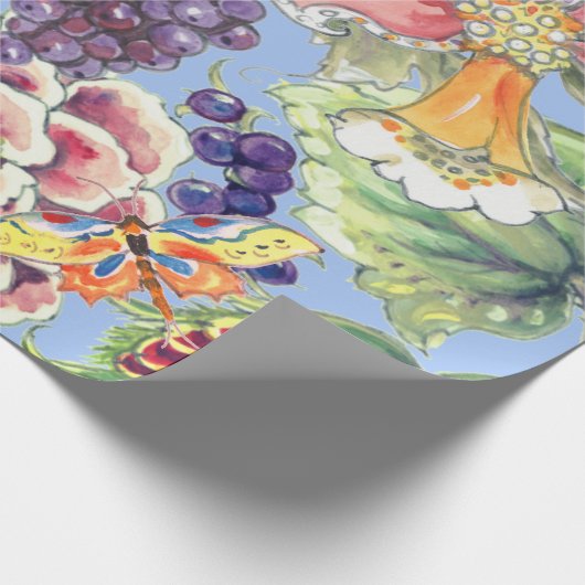 Grote Print Tropische Bloemenblauwe Waterverf  Cadeaupapier (Hoek)