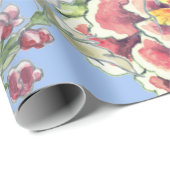 Grote Print Tropische Bloemenblauwe Waterverf  Cadeaupapier (Rol Hoek)