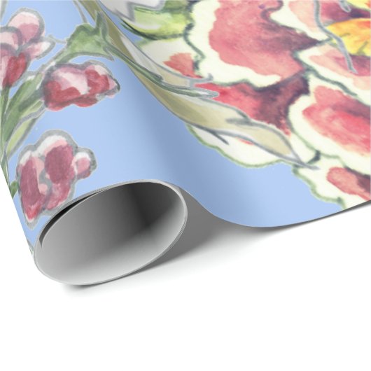 Grote Print Tropische Bloemenblauwe Waterverf  Cadeaupapier (Rol Hoek)