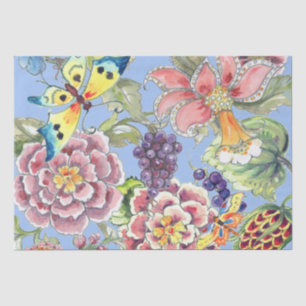 Grote Print Tropische Bloemenblauwe Waterverf  Tissuepapier