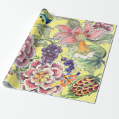 Grote Print Tropische Bloemengele Waterverf Kunst Cadeaupapier (Uitgerold)