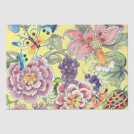 Grote Print Tropische Bloemengele Waterverf Kunst Tissuepapier