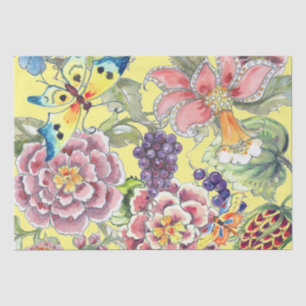 Grote Print Tropische Bloemengele Waterverf Kunst Tissuepapier