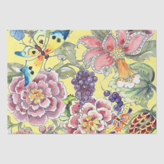 Grote Print Tropische Bloemengele Waterverf Kunst Tissuepapier (Voorkant)