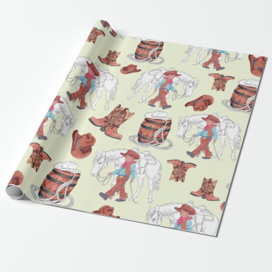 Grote Print Wrapping Papier Cowboy en paard (Uitgerold)