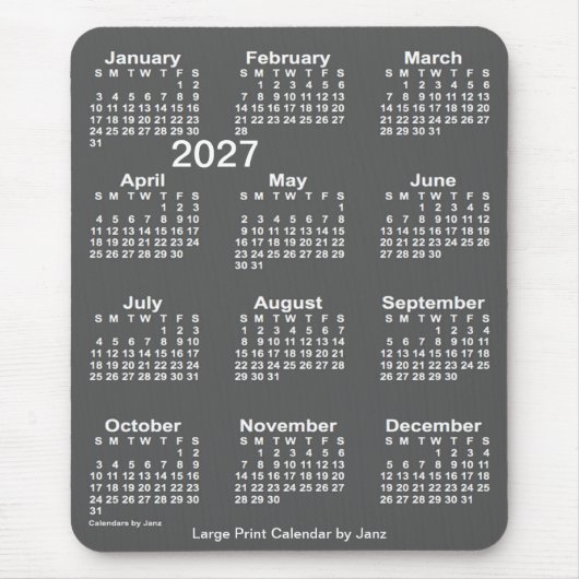 Grote printkalender voor 2027 met hoge kosten voor muismat (Voorkant)