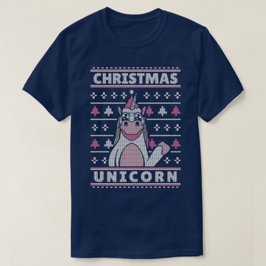 Grote printroze Unicorn Ugly KerstSweaters F T-shirt (Design voorkant)