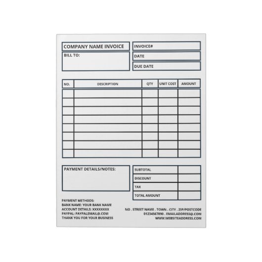 Grote professionele zakelijke factuur/offerte notitieblok (Linkerzijde)