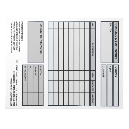 Grote professionele zakelijke factuur/offerte notitieblok (Voorkant)