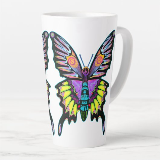 Grote Psychedelic Peace Love Music Butterfly Latte Mok (Rechterhoek)