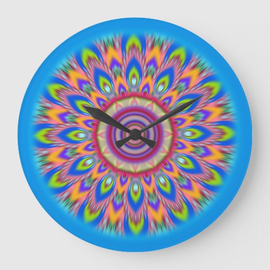 Grote psychedelische Mandala blues wandklok (Voorkant)