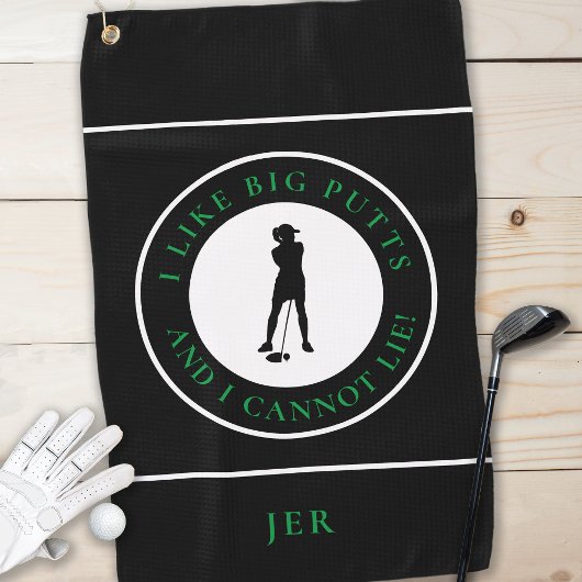 Grote Putts Grappige Dame Golfer Moderne Zwarte Gr Golfhanddoek