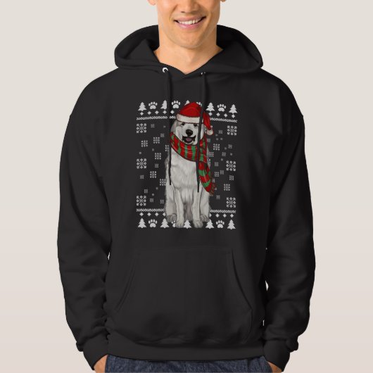 Grote Pyrene Hond Santa Hoed Xmas Lelijke Kerstmis Hoodie (Voorkant)