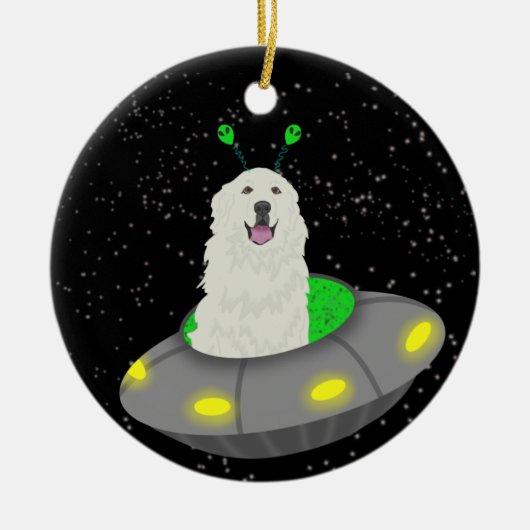Grote Pyreneeën Alien UFO Keramisch Ornament (Voorkant)