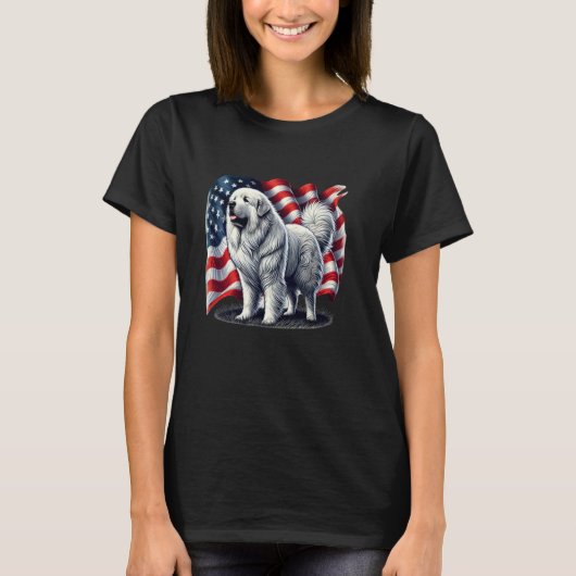 Grote Pyreneeën Amerikaanse vlag T-shirt (Voorkant)