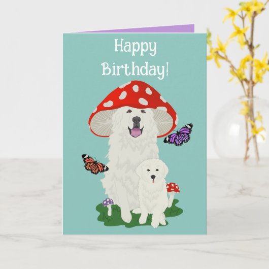 Grote Pyreneeën Birthday Kaart (Gele Bloem)