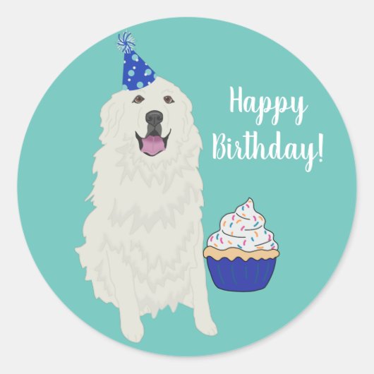 Grote Pyreneeën Birthday Ronde Sticker (Voorkant)
