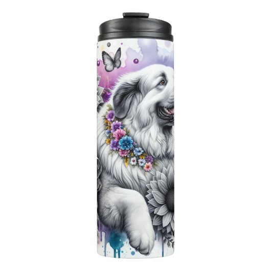 Grote Pyreneeën Bloemenversiering Thermosbeker (Voorkant)