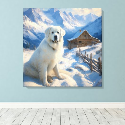 grote pyreneeën canvas afdruk (Insitu (Houten vloer))