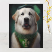 Grote Pyreneeën Dog in St. Patrick's Day Dress Kaart (Gele Bloem)