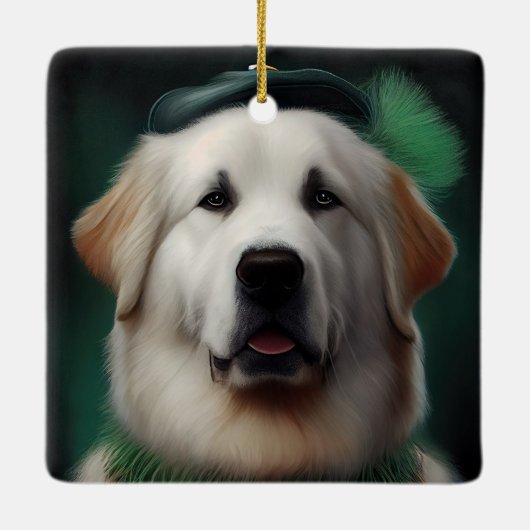 Grote Pyreneeën Dog in St. Patrick's Day Dress Keramisch Ornament (Achterkant)