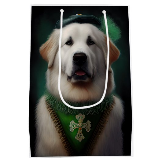 Grote Pyreneeën Dog in St. Patrick's Day Dress Medium Cadeauzakje (Achterkant)