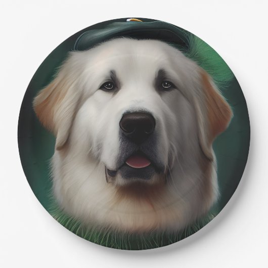 Grote Pyreneeën Dog in St. Patrick's Day Dress Papieren Bordje (Voorkant)