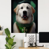 Grote Pyreneeën Dog in St. Patrick's Day Dress Poster (Thuiskantoor)