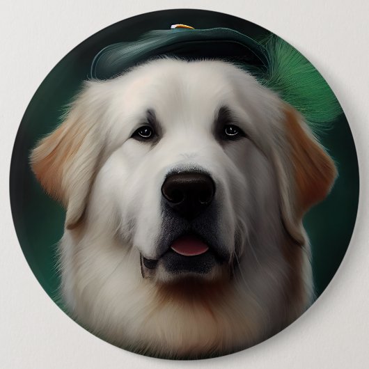 Grote Pyreneeën Dog in St. Patrick's Day Dress Ronde Button 6,0 Cm (Voorkant)