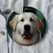 Grote Pyreneeën Dog in St. Patrick's Day Dress Ronde Button 6,0 Cm (In situ)