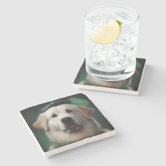 Grote Pyreneeën Dog in St. Patrick's Day Dress Stenen Onderzetter (Zijkant)