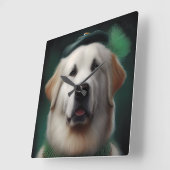 Grote Pyreneeën Dog in St. Patrick's Day Dress Vierkante Klok (Hoek)