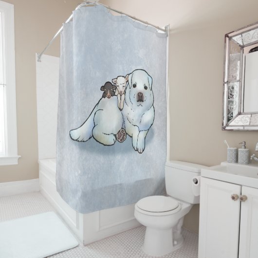 Grote Pyreneeën en lammeren Douchegordijn (In situ)