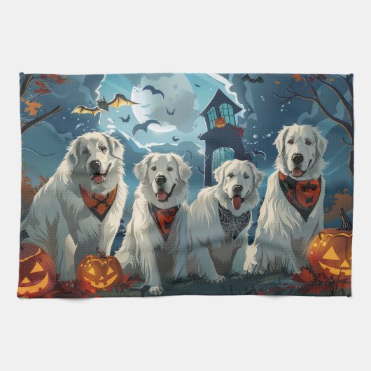 Grote Pyreneeën Halloween Griezelen Theedoek (Horizontaal)