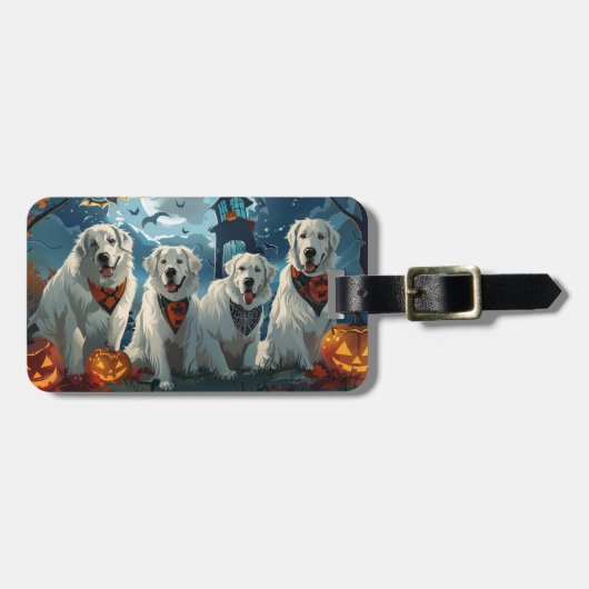 Grote Pyreneeën Halloween Spooky Bagagelabel (Voorkant horizontaal)