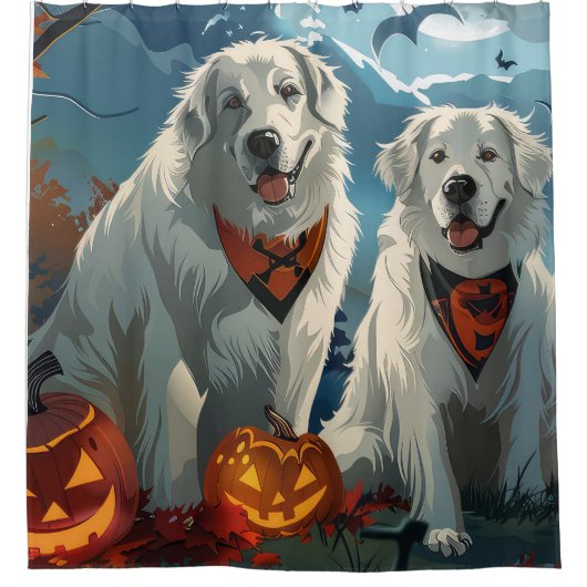 Grote Pyreneeën Halloween Spooky Douchegordijn (Voorkant)
